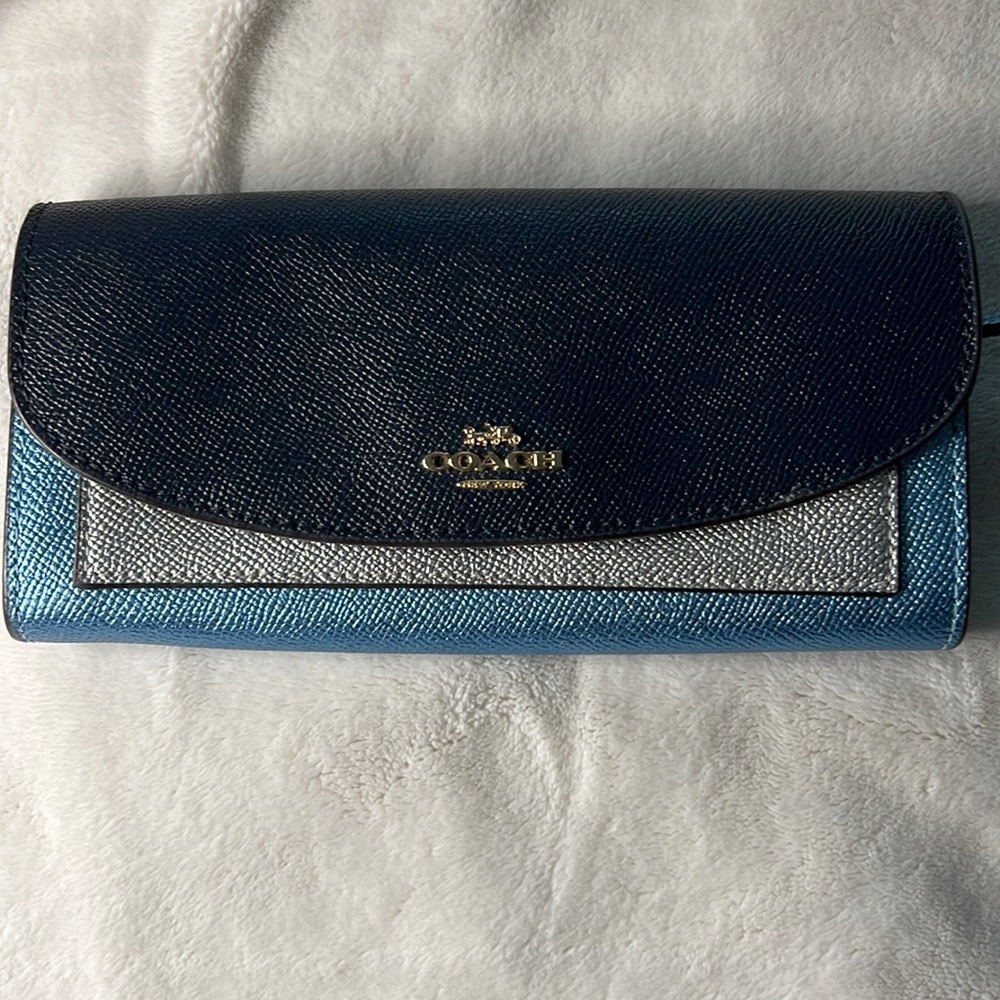 Blue silver and baby blue large wallet